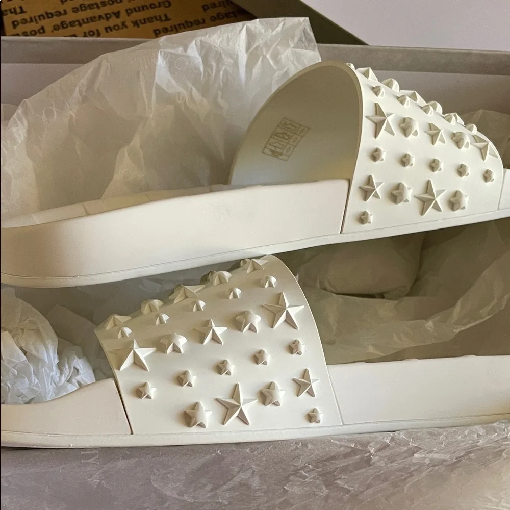 JIMMY CHOO White Star Embellished Unisex Slides - Picture 13 of 14